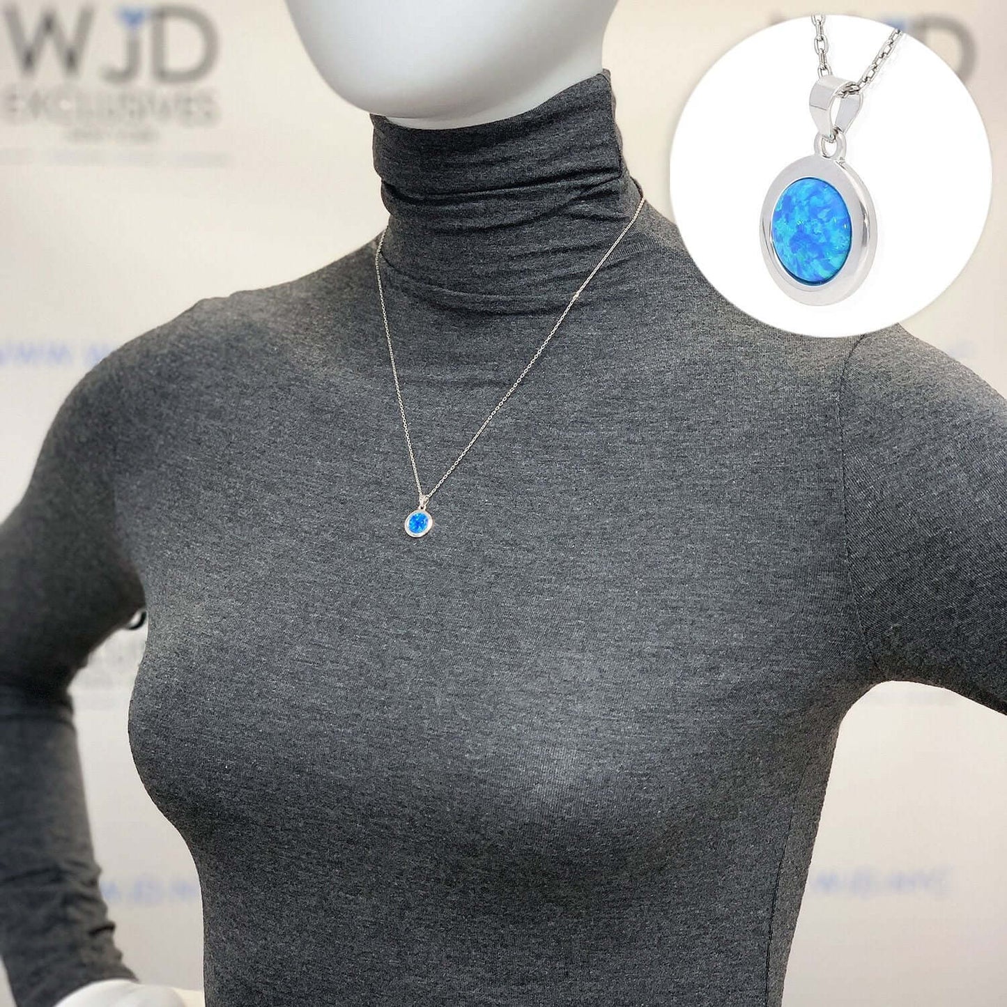 Sterling Silver Cabochon Blue Purple White Fire Opal Round Pendant Necklace 18"