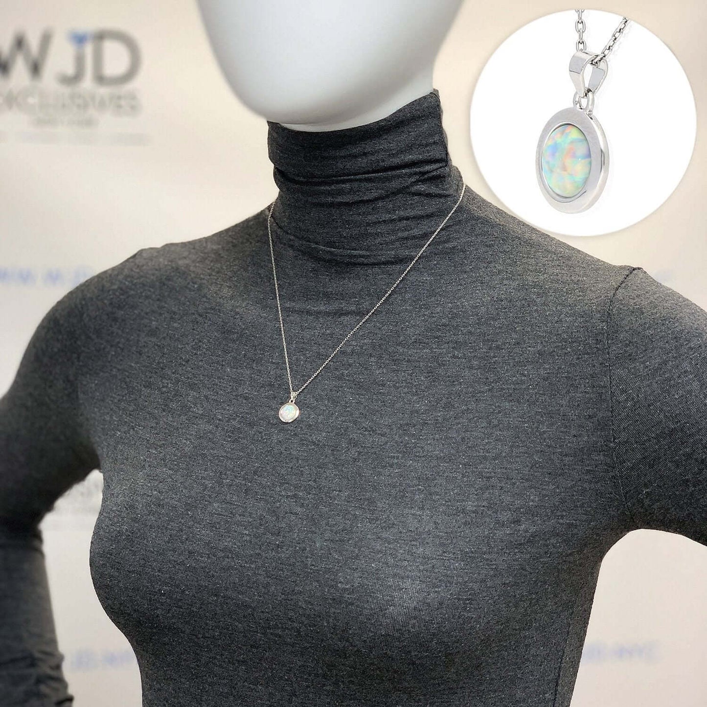 Sterling Silver Cabochon Blue Purple White Fire Opal Round Pendant Necklace 18"