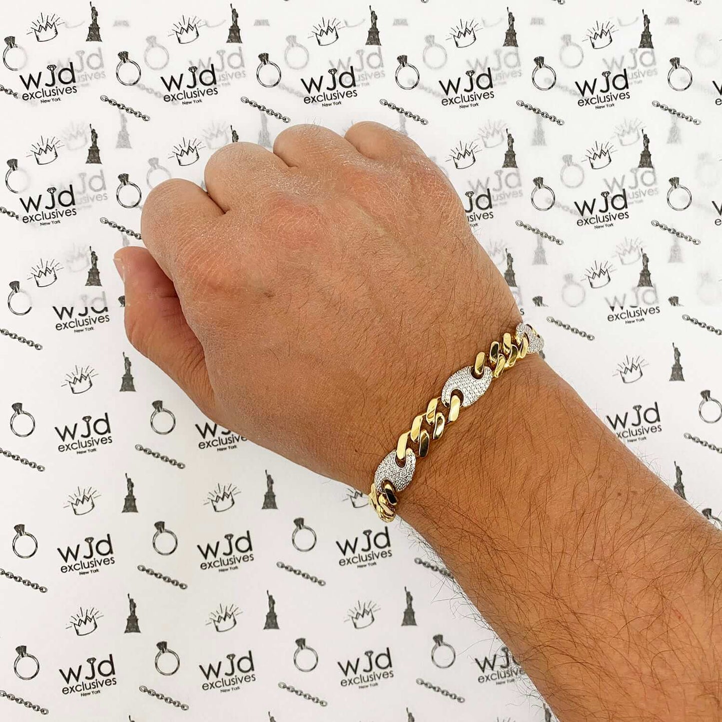 14K Yellow Gold CZ 10mm Miami Cuban Puffed Mariner Anchor Bracelet (Hollow) 8.5"