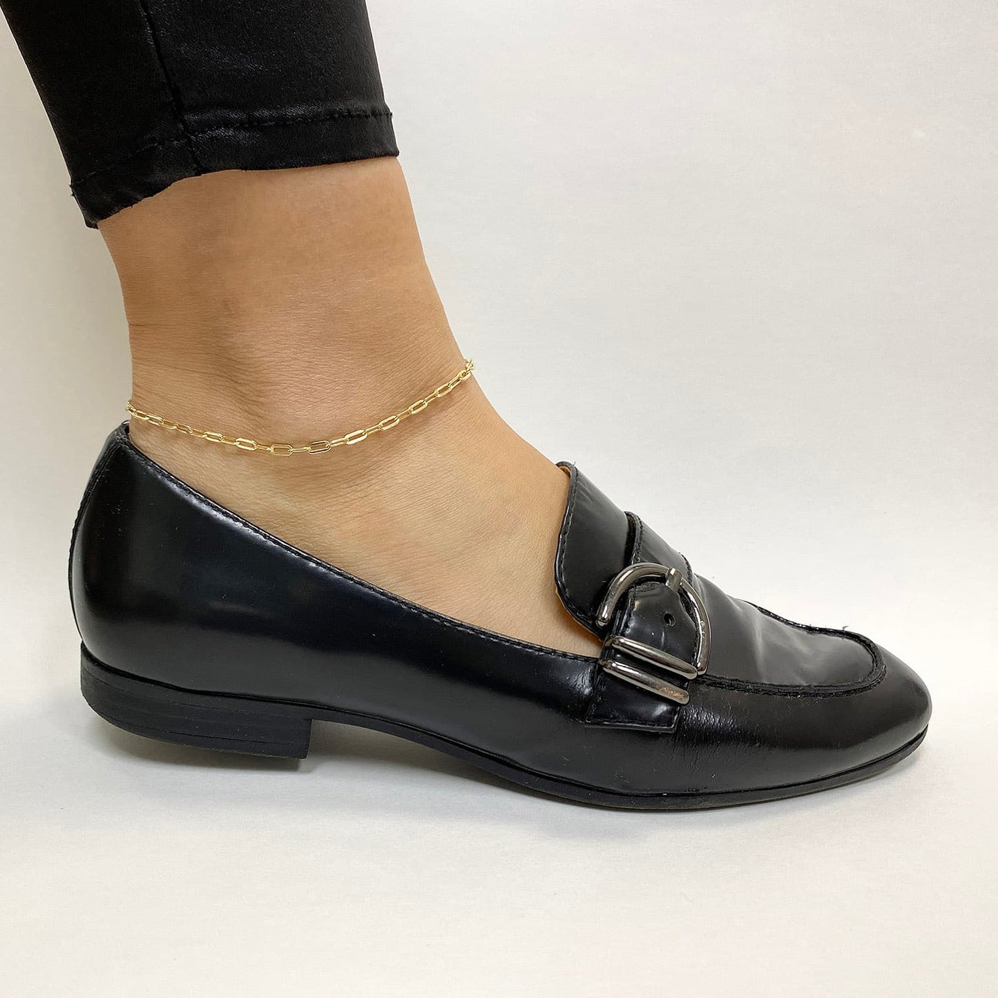 10K Solid Yellow Gold Elongated Paperclip 3mm-4mm Anklet 10"
