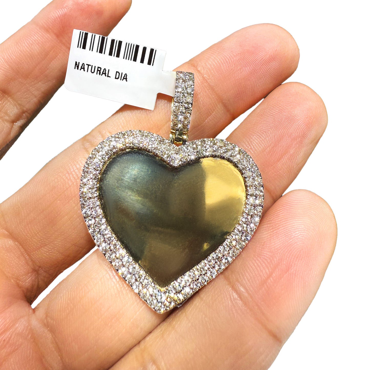 2.00CTW Real Diamond Real 10K Gold Heart Customizable Memory Pendant 1.7"