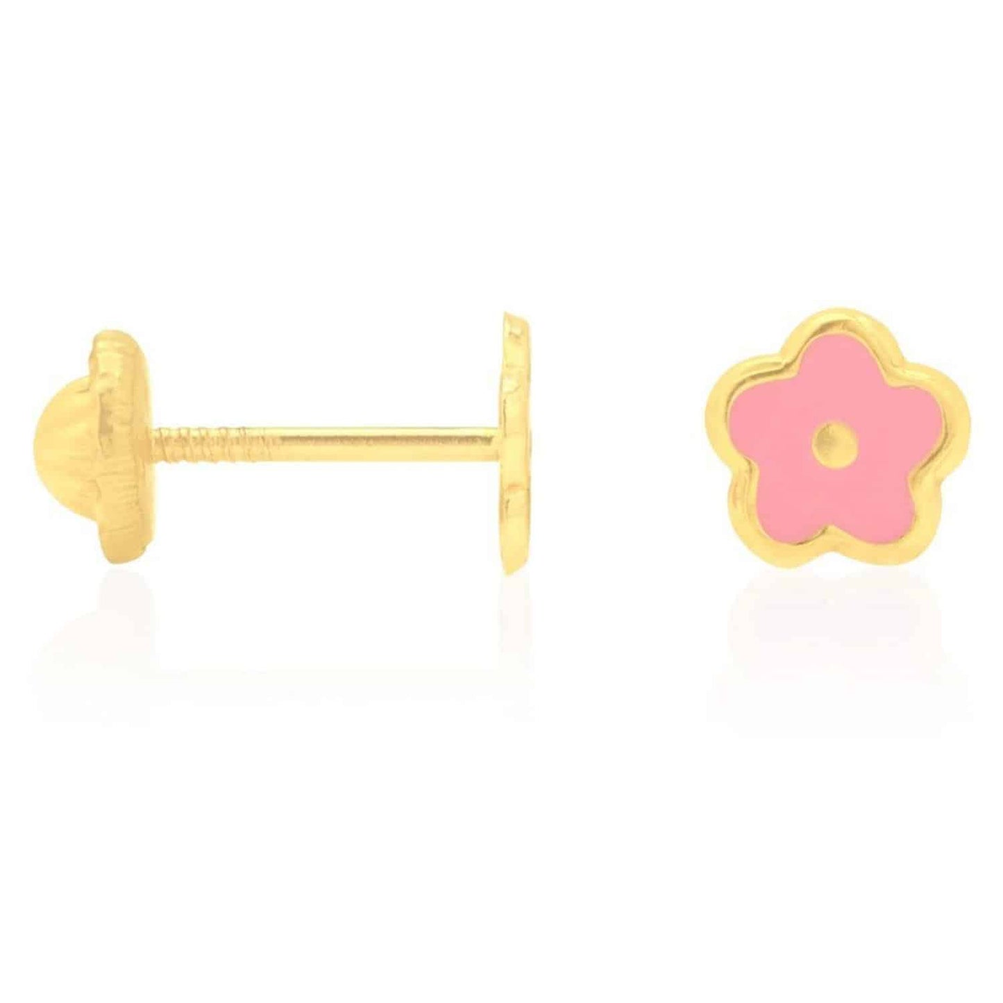 Kids 14K Gold Pink Blue Green Red White Purple Yellow Enamel Flower Earrings 7mm