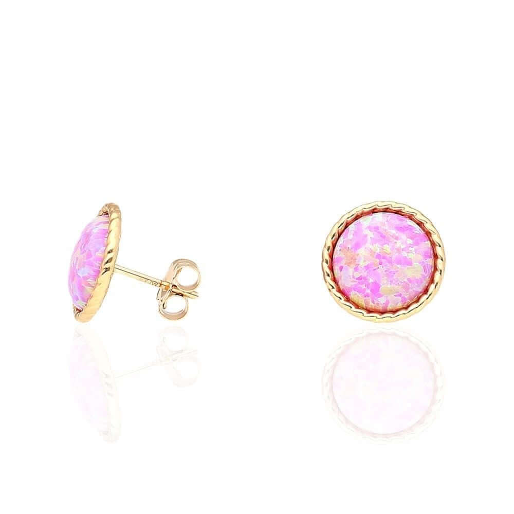 14k Yellow Gold White Gold Twisted Bezel Fire Opal Push Back Stud Earrings