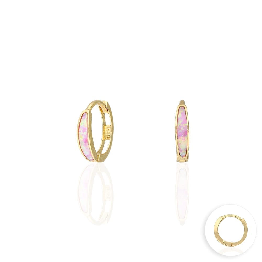 14k Yellow Gold Multicolor Fire Opal Huggie Hoop Earrings 0.4"
