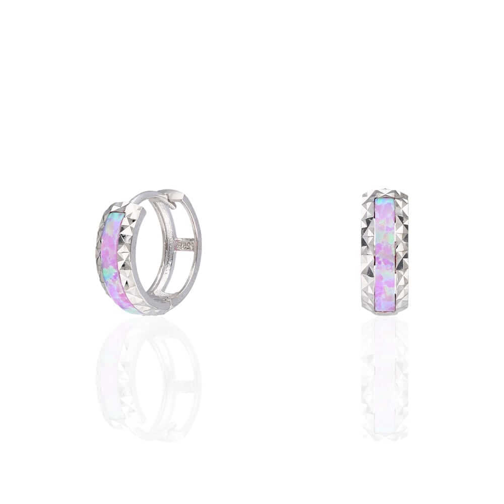 925 Sterling Silver Diamond-Cut Fire Opal Huggie Hoop Earrings 0.55"