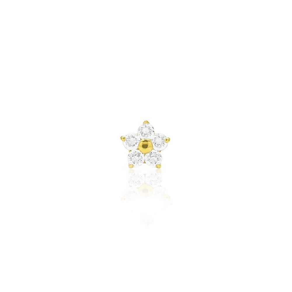 14K Gold Birthstone Flower Nose Bone Stud Ring 20G