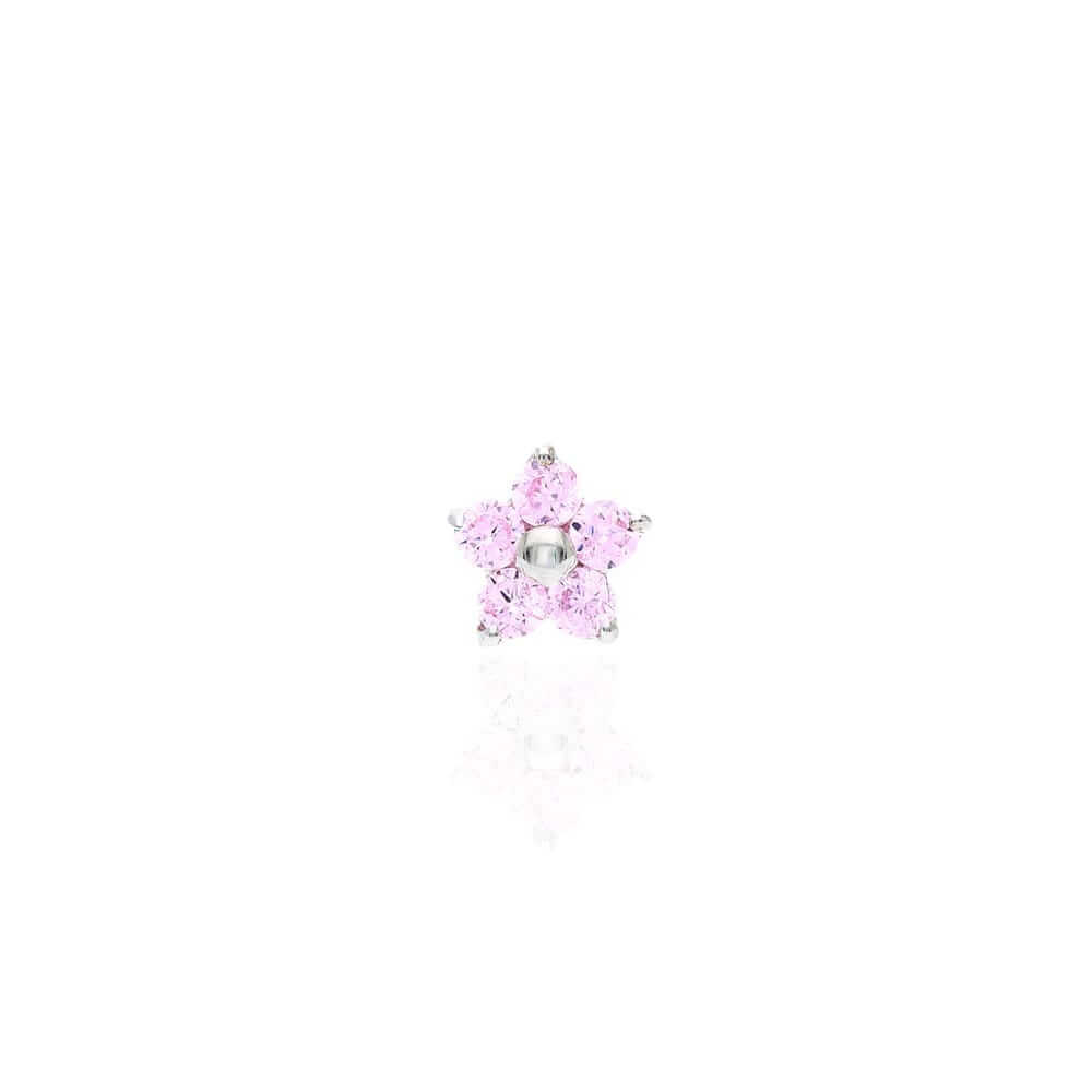 14K White Gold Birthstone Flower Bone Stud 20G Nose Ring
