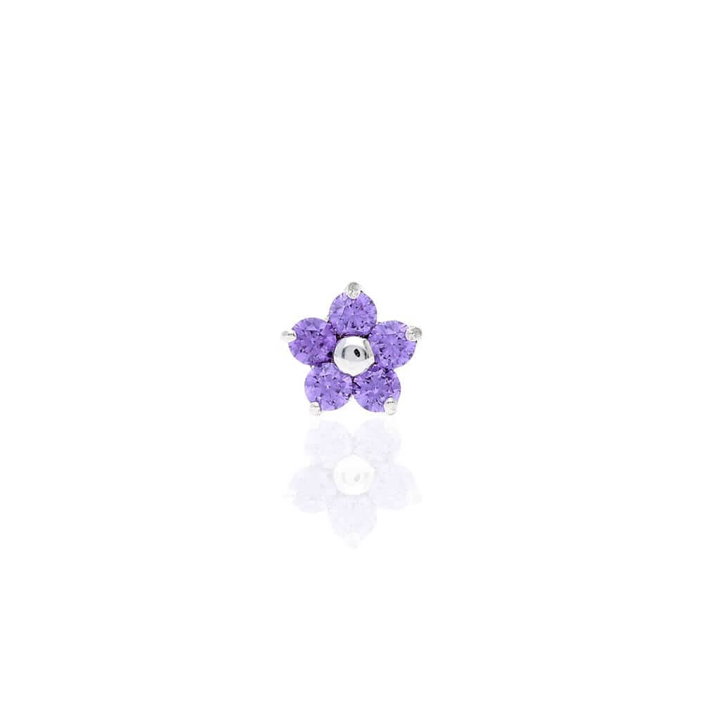 14K White Gold Birthstone Flower Bone Stud 20G Nose Ring