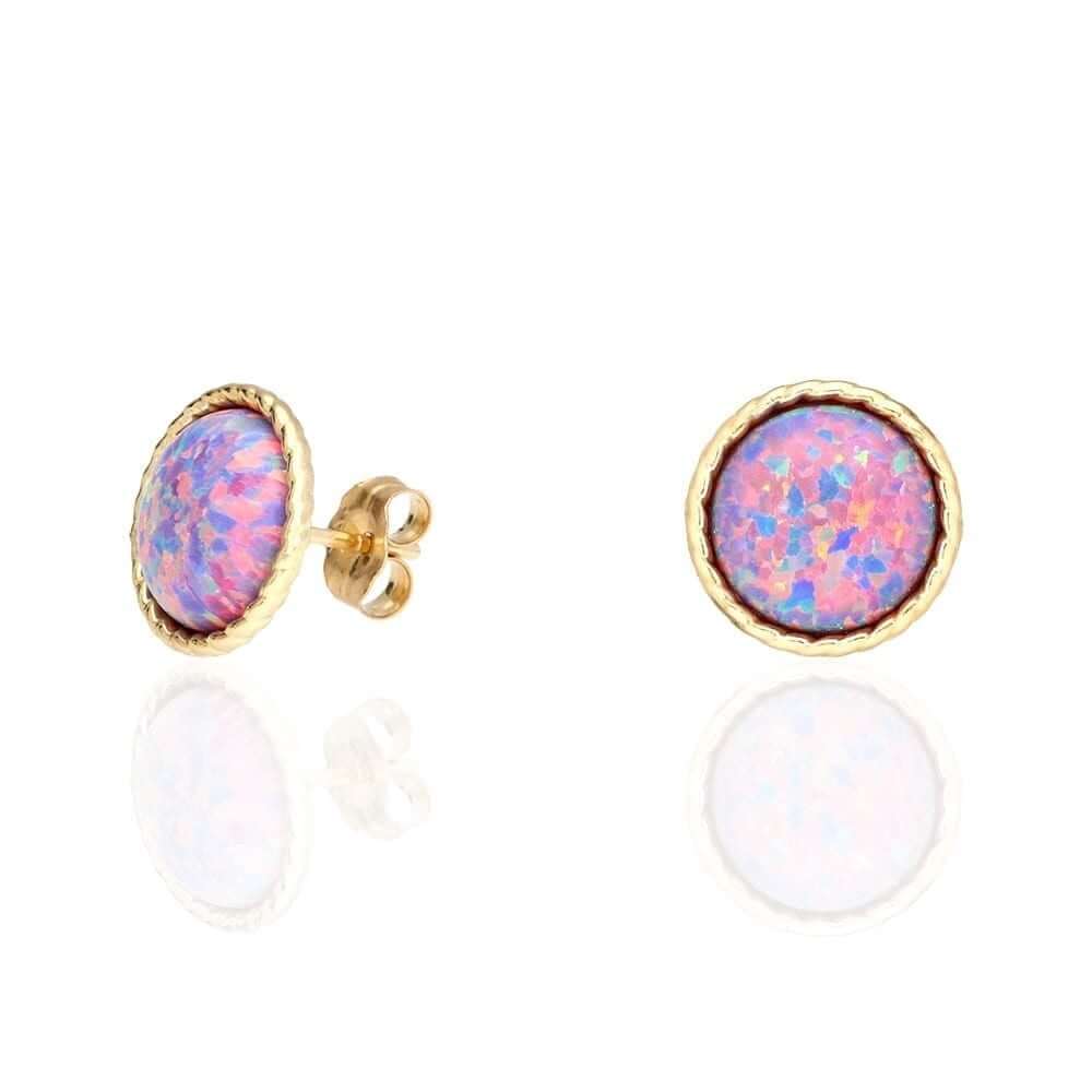 14k Yellow Gold White Gold Twisted Bezel Fire Opal Push Back Stud Earrings