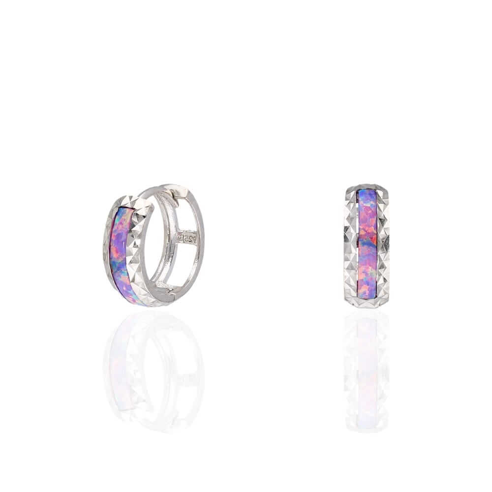 925 Sterling Silver Diamond-Cut Fire Opal Huggie Hoop Earrings 0.55"