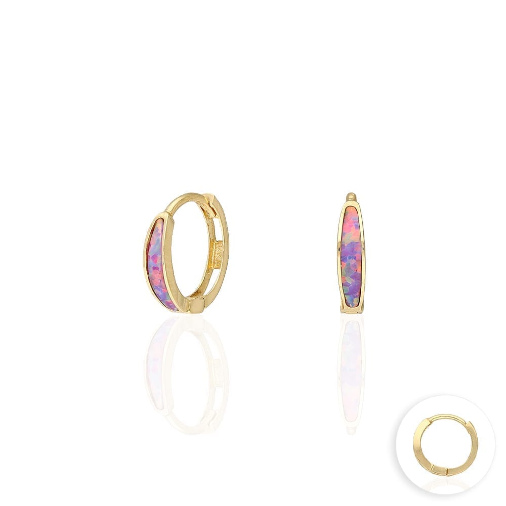 14k Yellow Gold Multicolor Fire Opal Huggie Hoop Earrings 0.4"