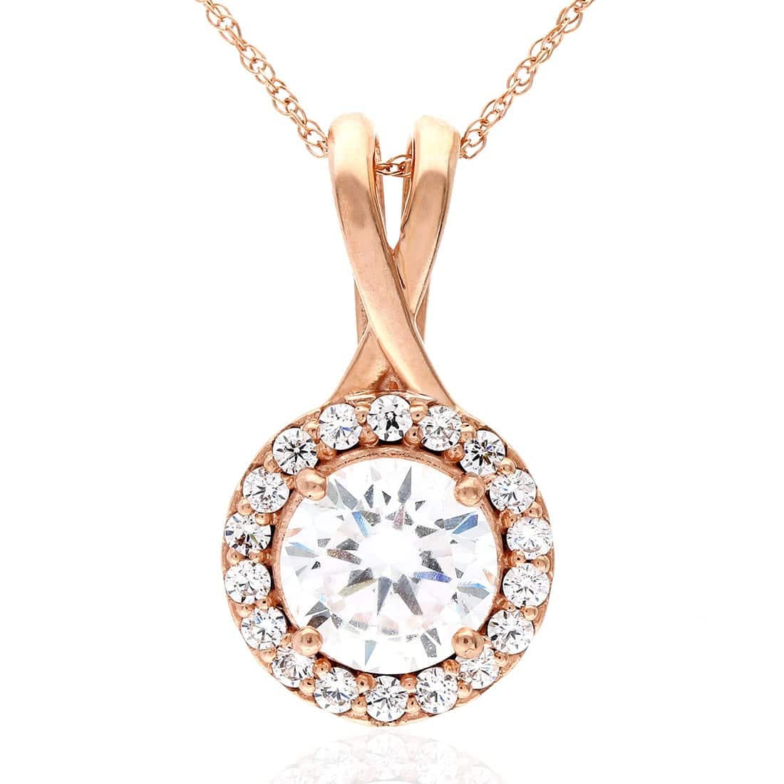 1.75CT CZ 14K Yellow White Rose Gold Halo Pendant Necklace 18"