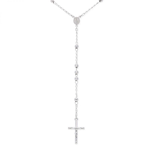 Sterling Silver 5mm Diamond-Cut Rosary Cross Chain (Hollow) 26"