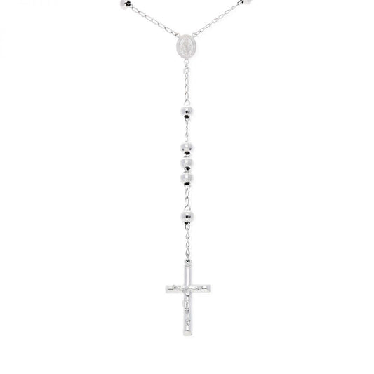 Sterling Silver 7mm Diamond-Cut Rosary Cross Chain (Solid Links) 26"