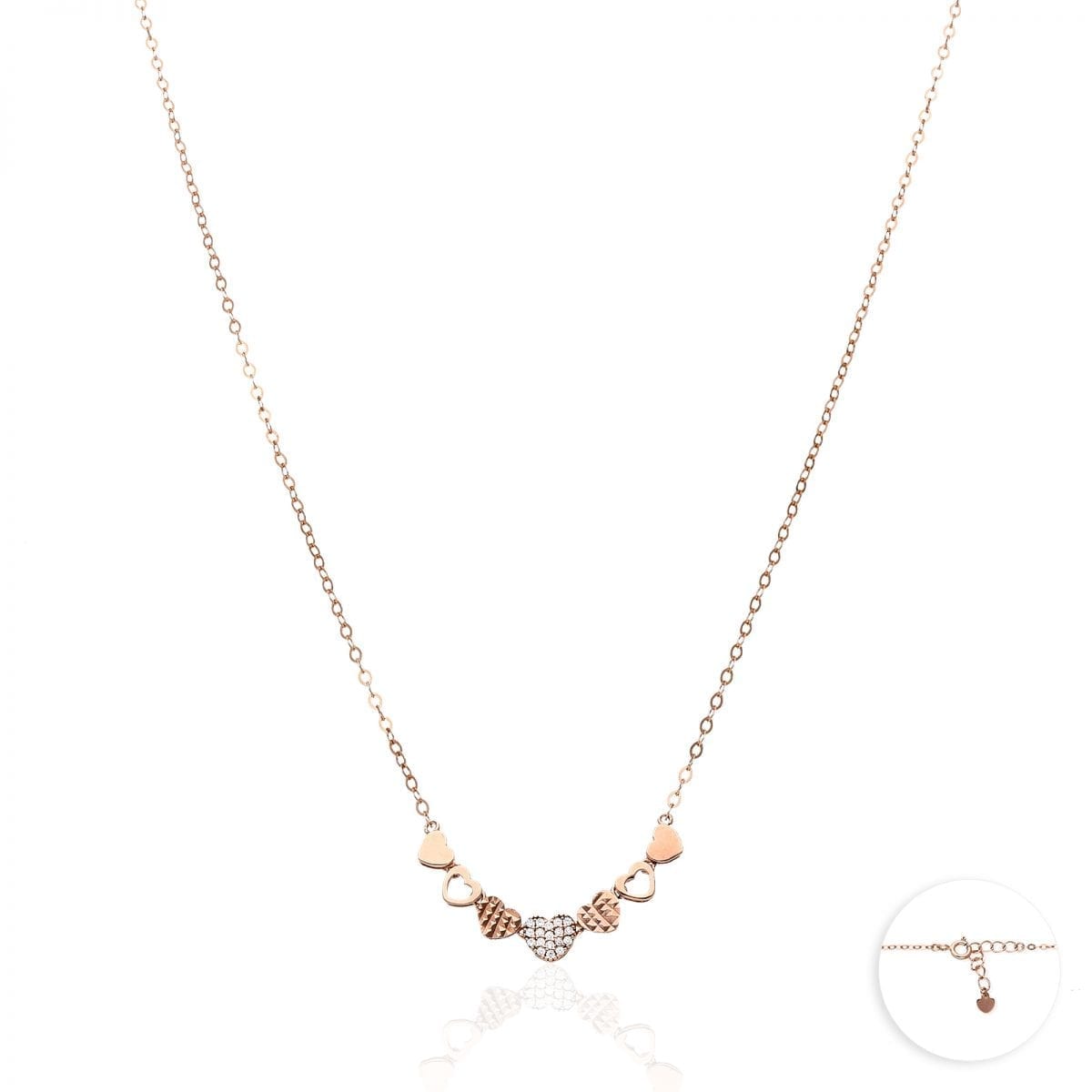 14k Yellow, Rose & White Gold Over 925 Silver CZ Heart Cable Necklace 18"