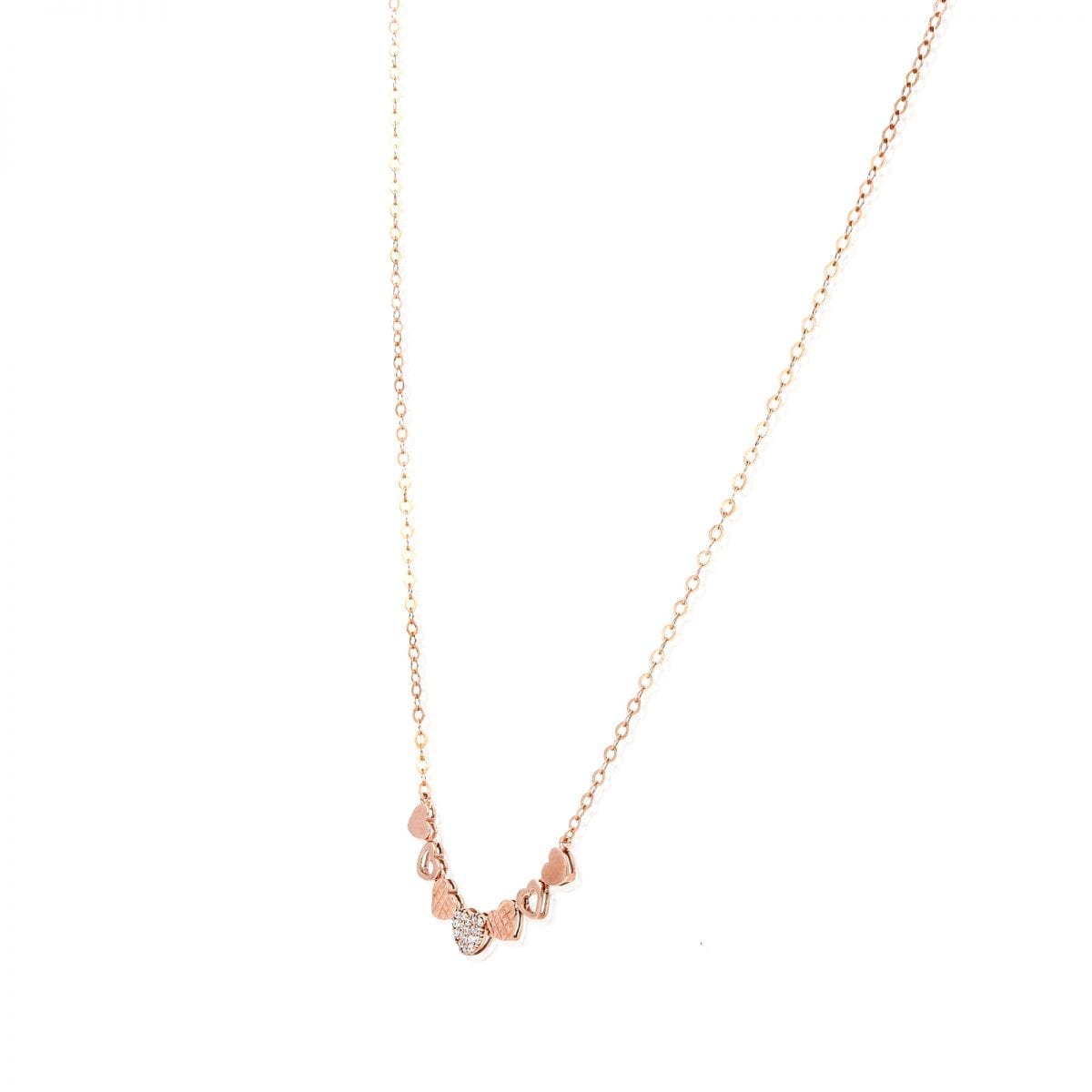 14k Yellow, Rose & White Gold Over 925 Silver CZ Heart Cable Necklace 18"