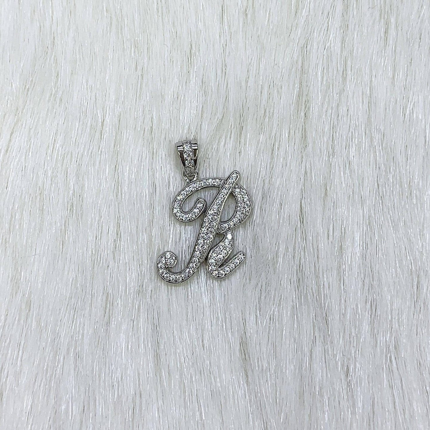 Sterling Silver Single Script Initial CZ Pendant with 18" Chain