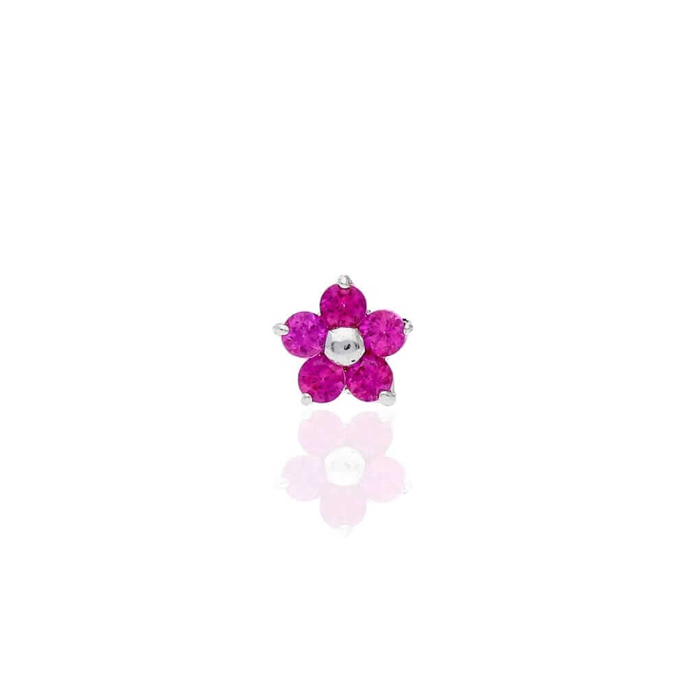 14K White Gold Birthstone Flower Bone Stud 20G Nose Ring