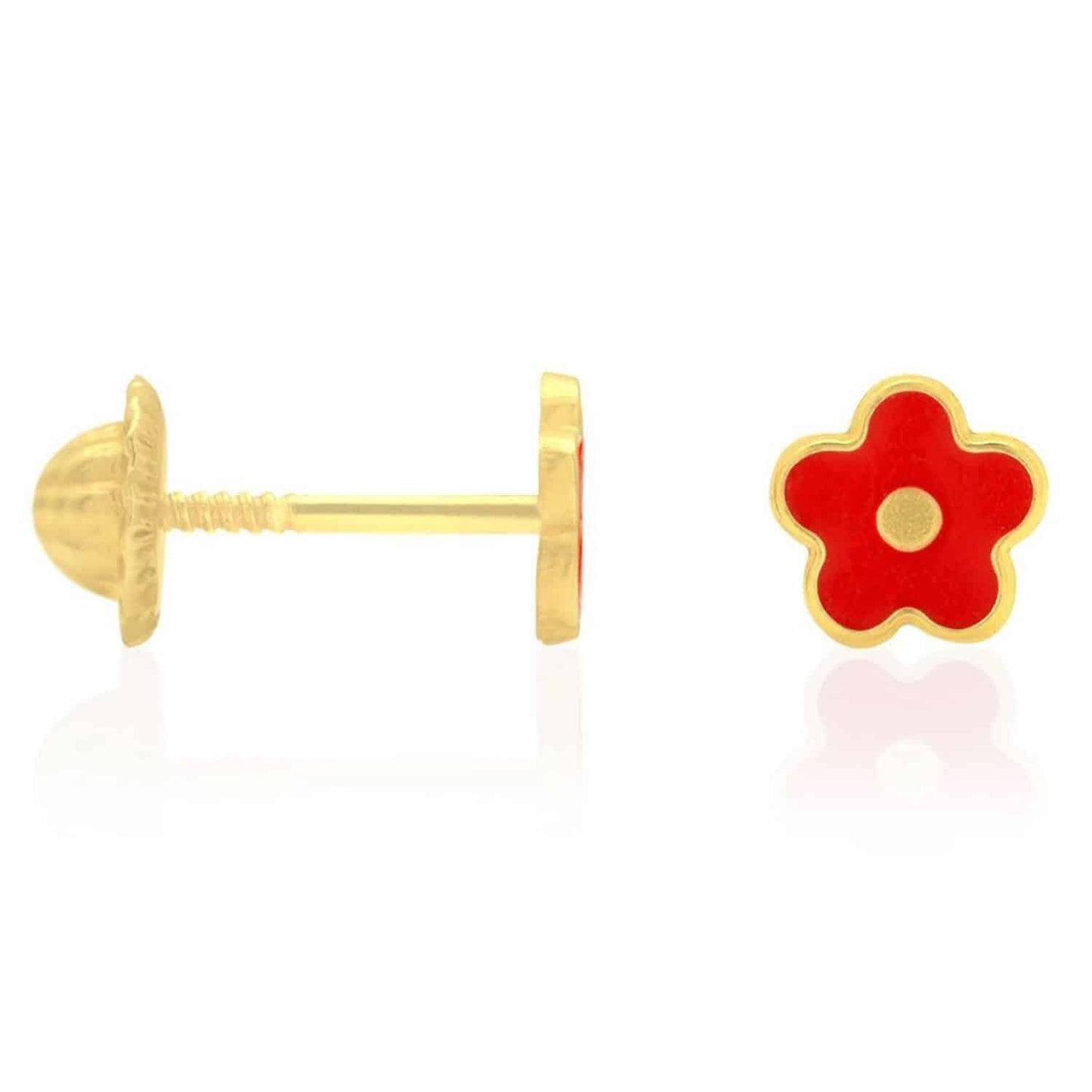 Kids 14K Gold Pink Blue Green Red White Purple Yellow Enamel Flower Earrings 7mm