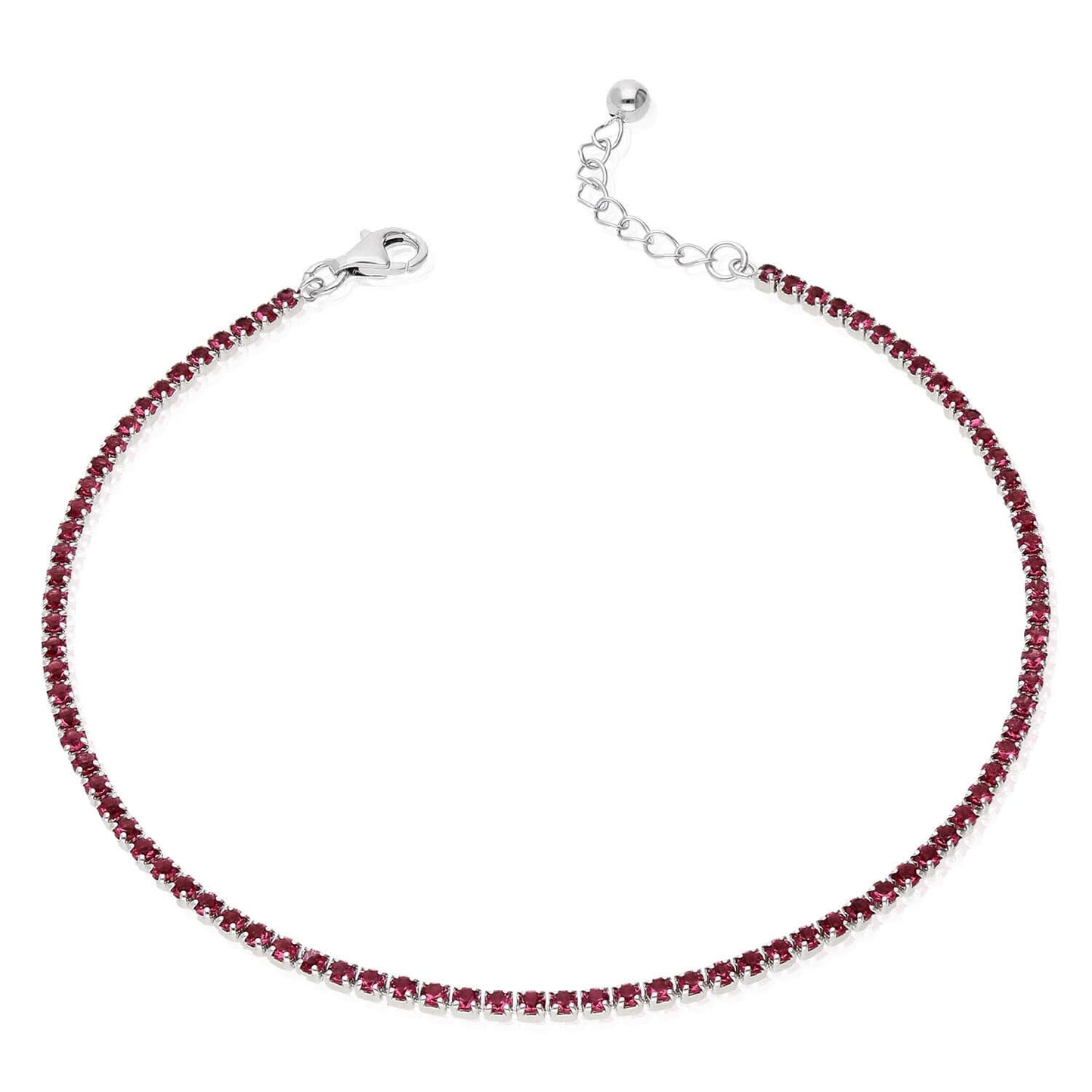 925 Silver CZ Red White Black Blue Tennis Anklet Bracelet 9"-10"