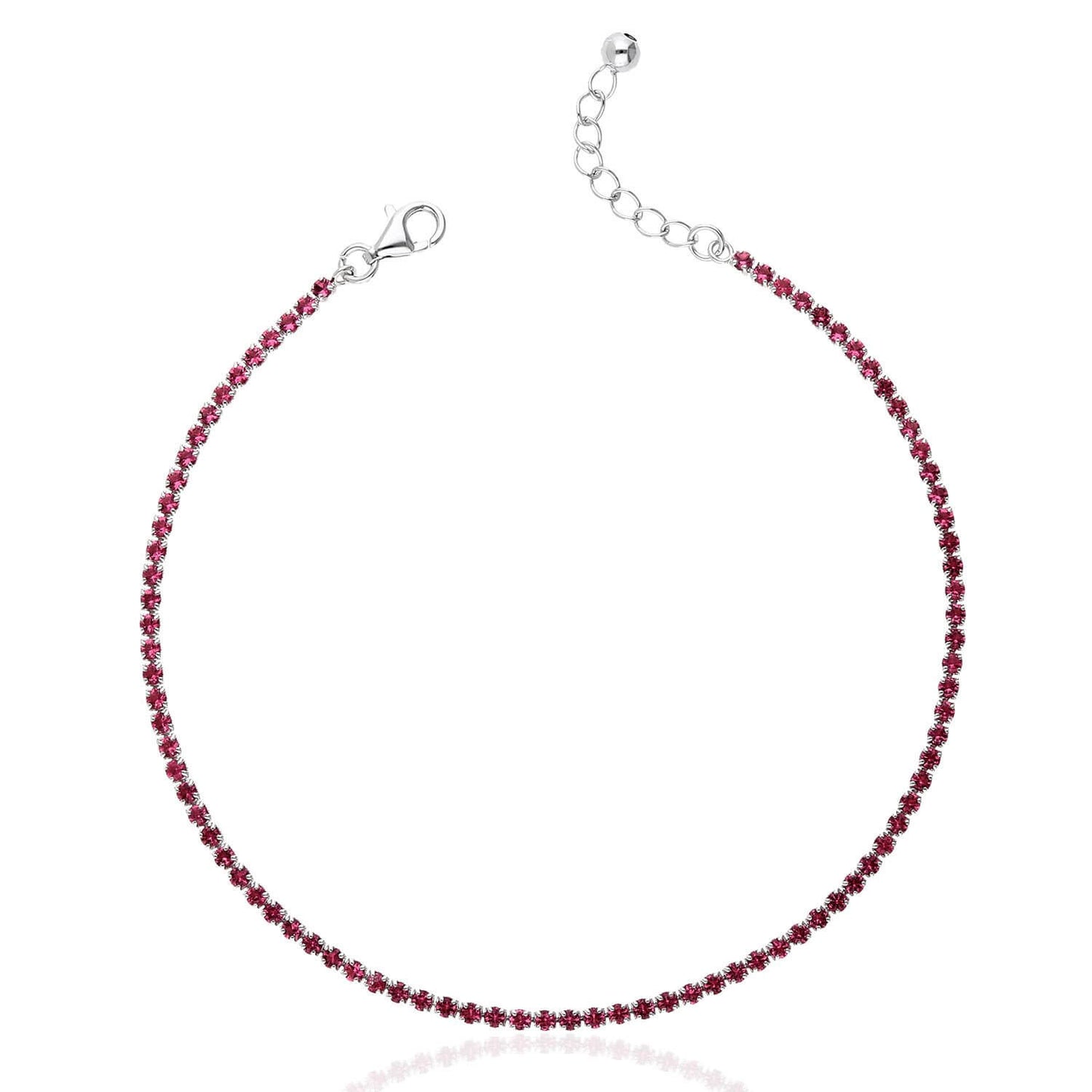 925 Silver CZ Red White Black Blue Tennis Anklet Bracelet 9"-10"