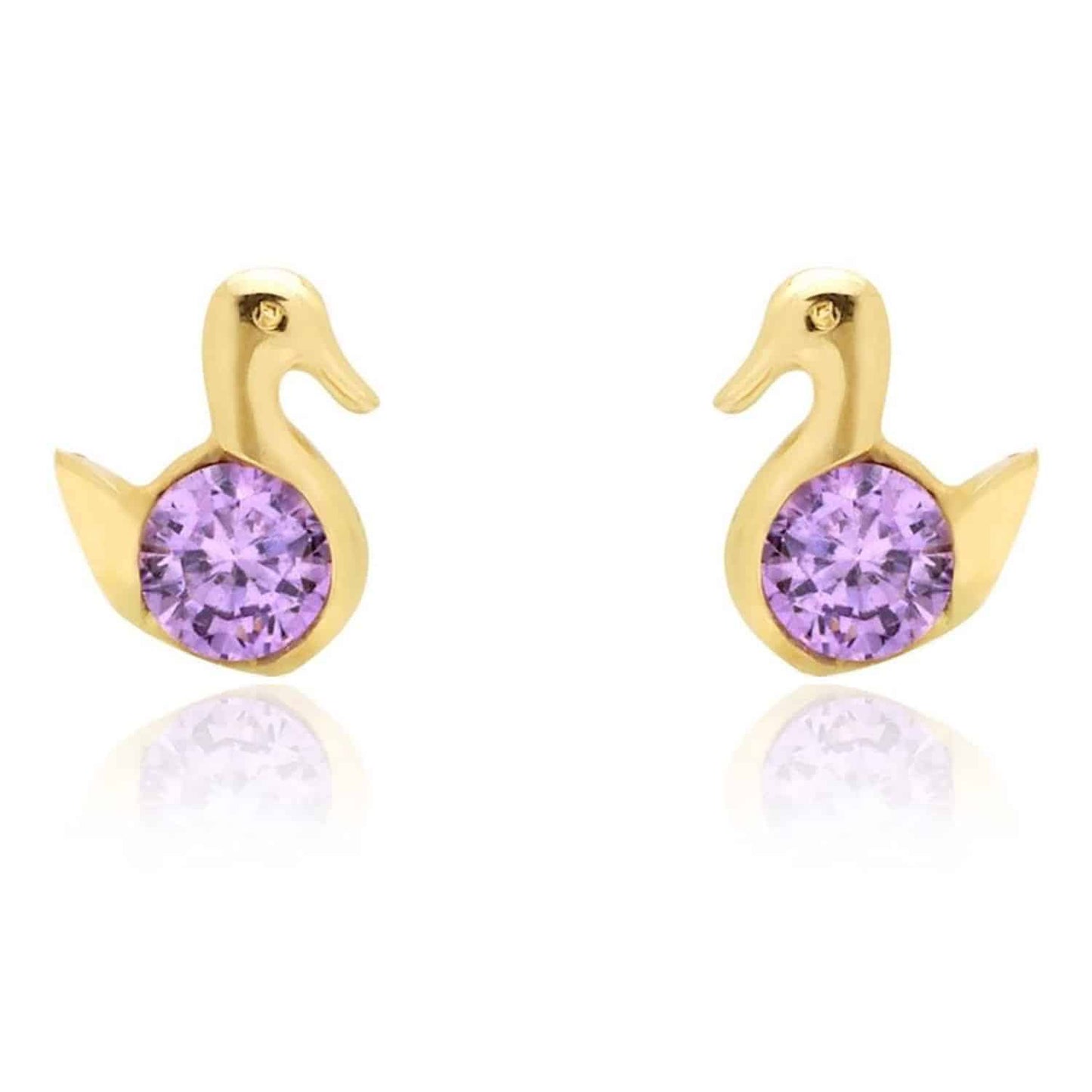 14K Yellow Gold Round Cut Simulated Birthstone Duck Baby Screwback Stud Earrings