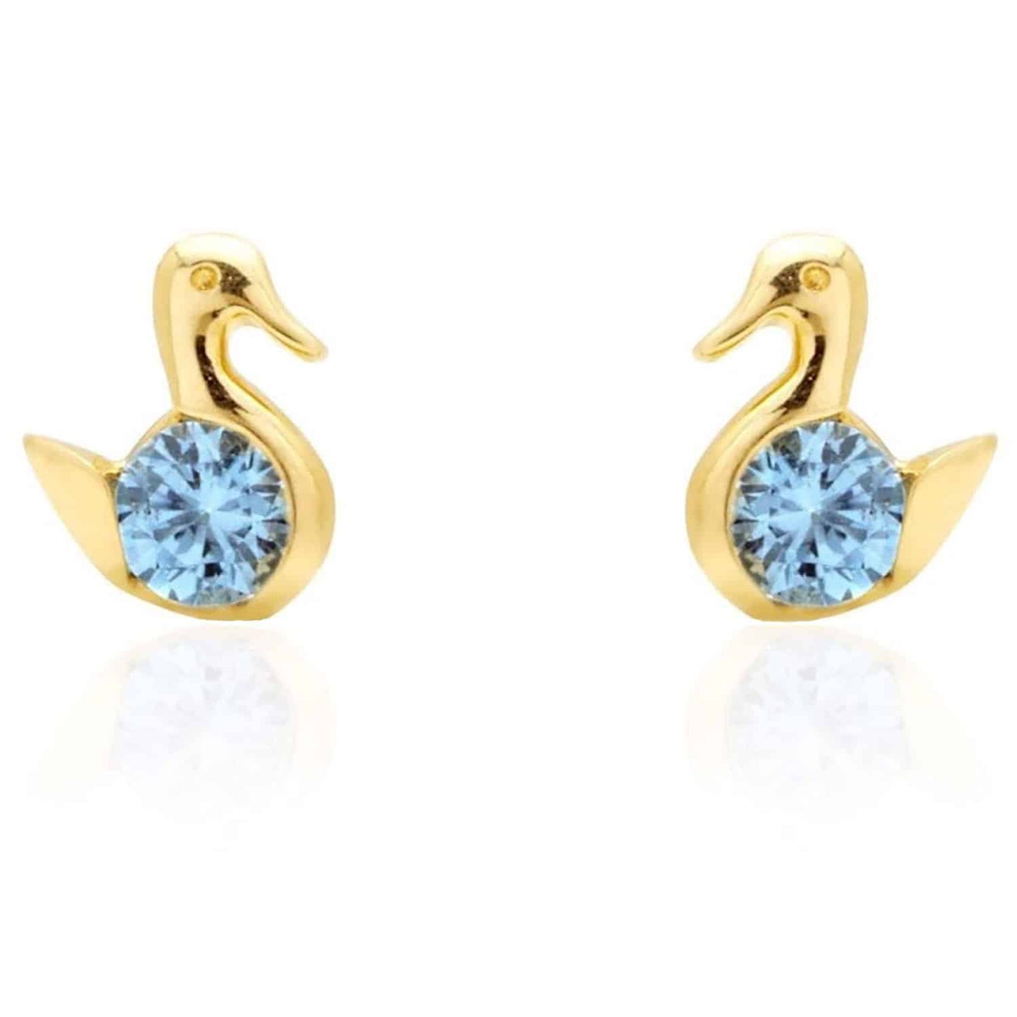 14K Yellow Gold Round Cut Simulated Birthstone Duck Baby Screwback Stud Earrings