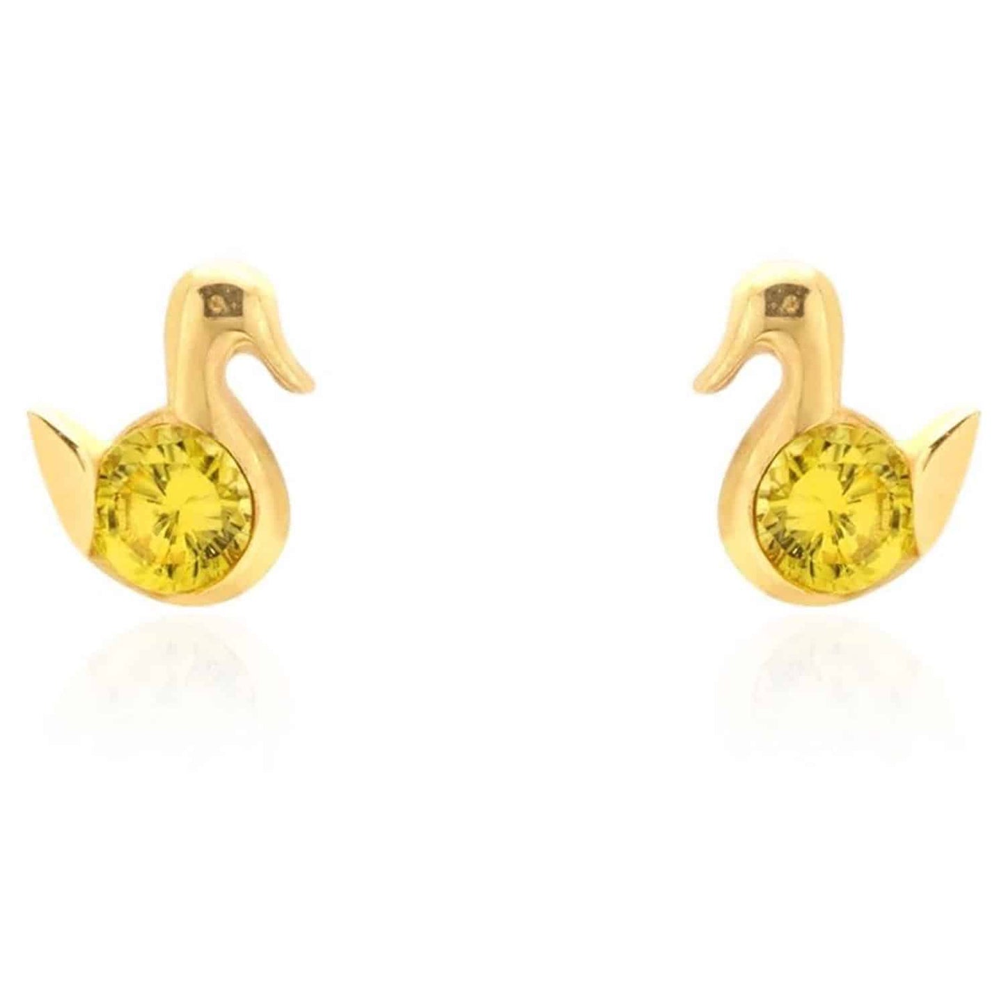 14K Yellow Gold Round Cut Simulated Birthstone Duck Baby Screwback Stud Earrings