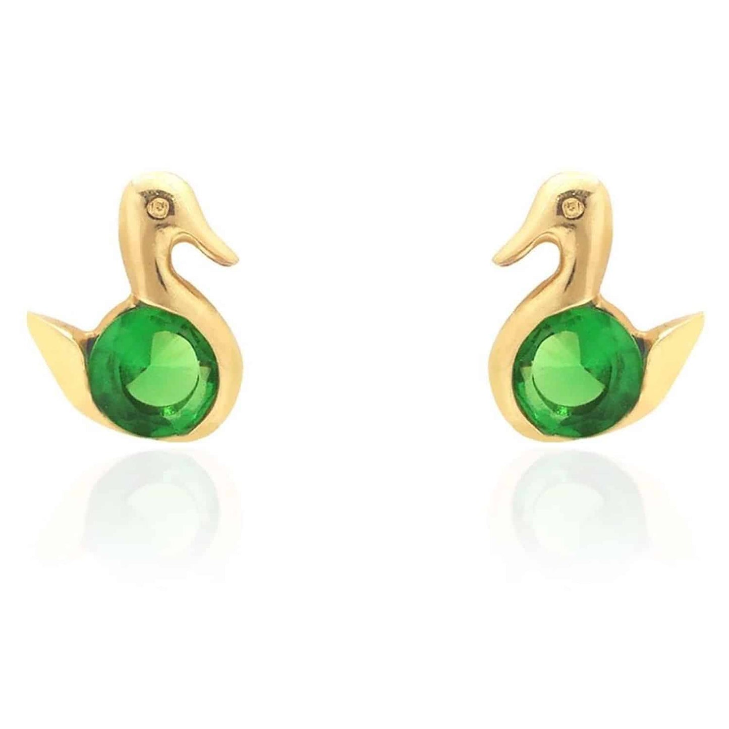 14K Yellow Gold Round Cut Simulated Birthstone Duck Baby Screwback Stud Earrings