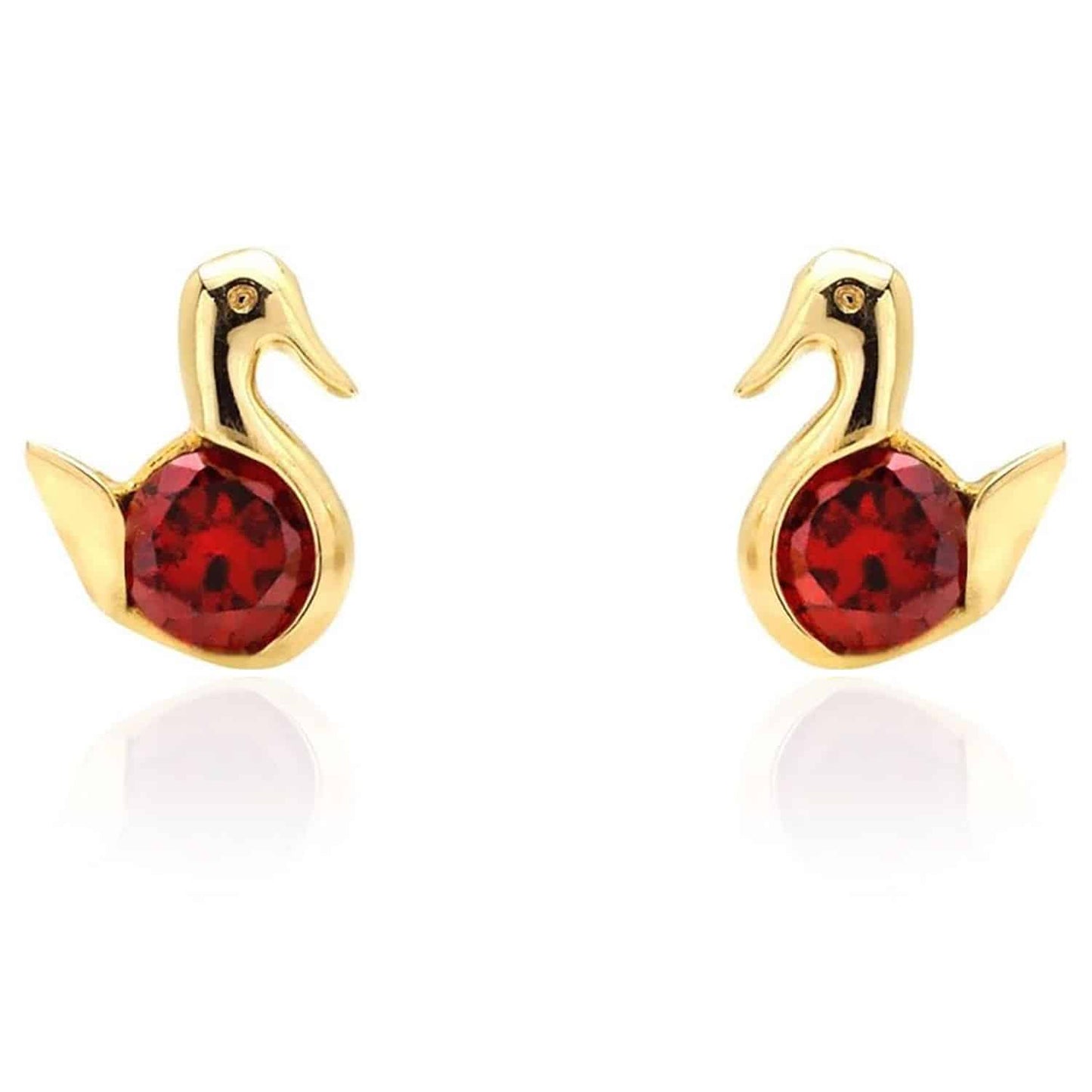 14K Yellow Gold Round Cut Simulated Birthstone Duck Baby Screwback Stud Earrings