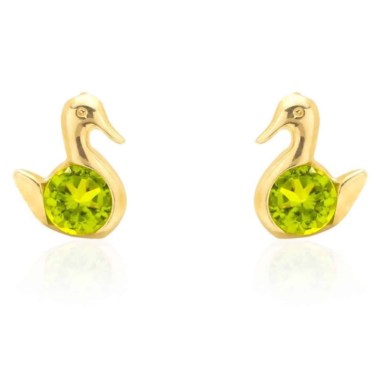 14K Yellow Gold Round Cut Simulated Birthstone Duck Baby Screwback Stud Earrings