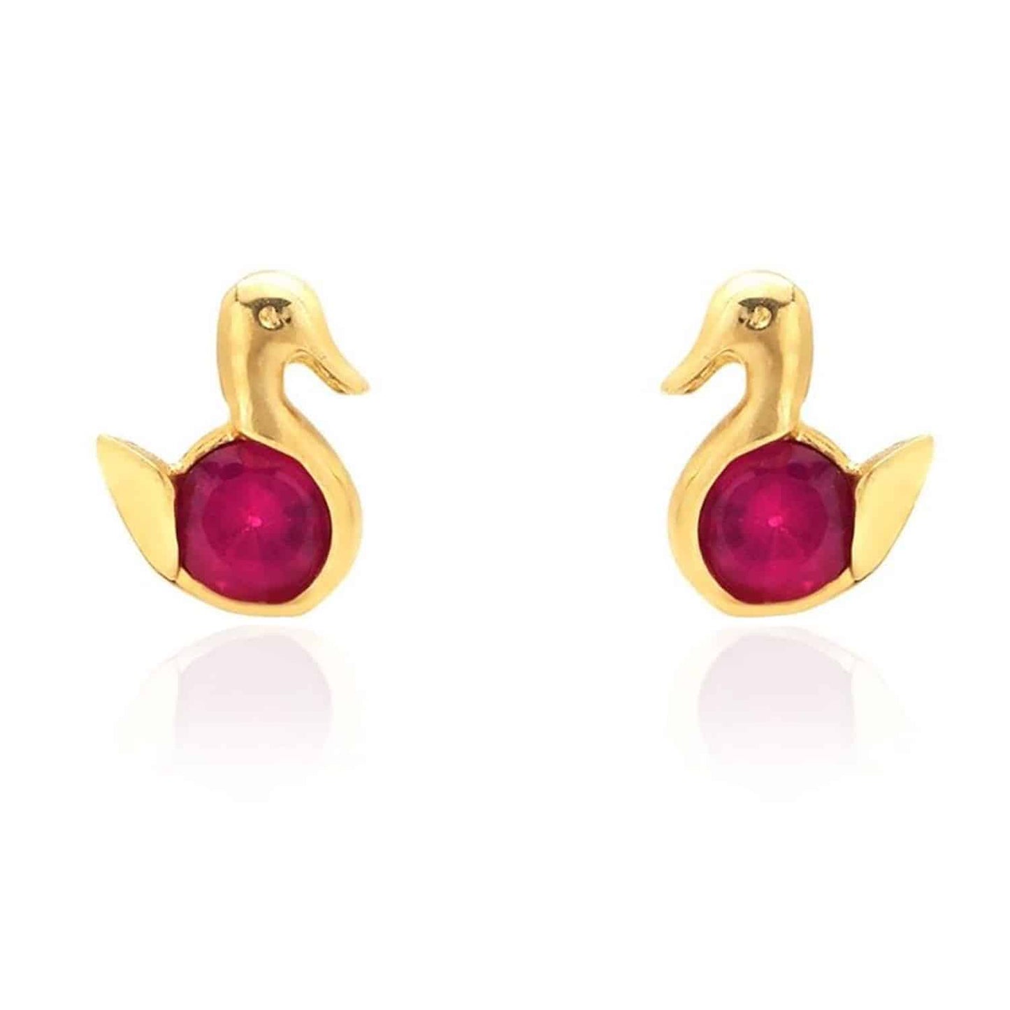 14K Yellow Gold Round Cut Simulated Birthstone Duck Baby Screwback Stud Earrings