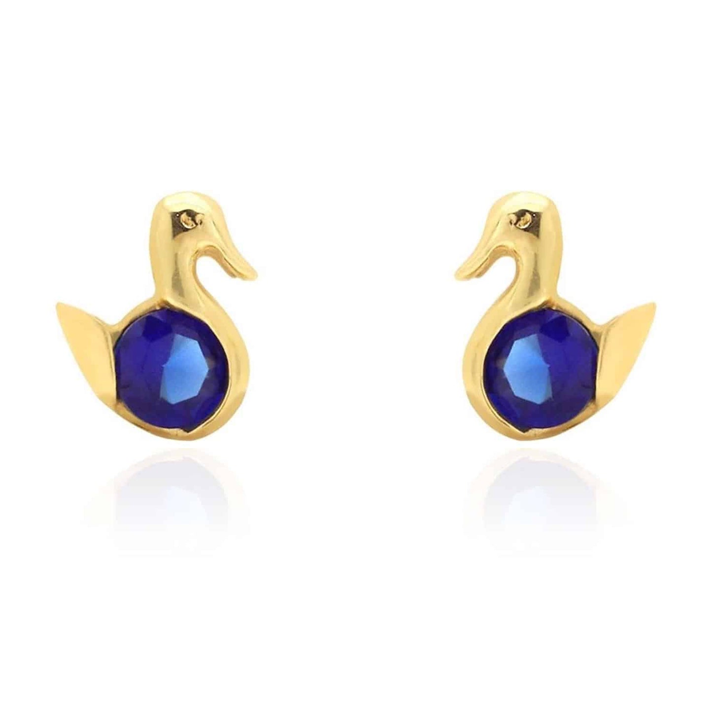 14K Yellow Gold Round Cut Simulated Birthstone Duck Baby Screwback Stud Earrings