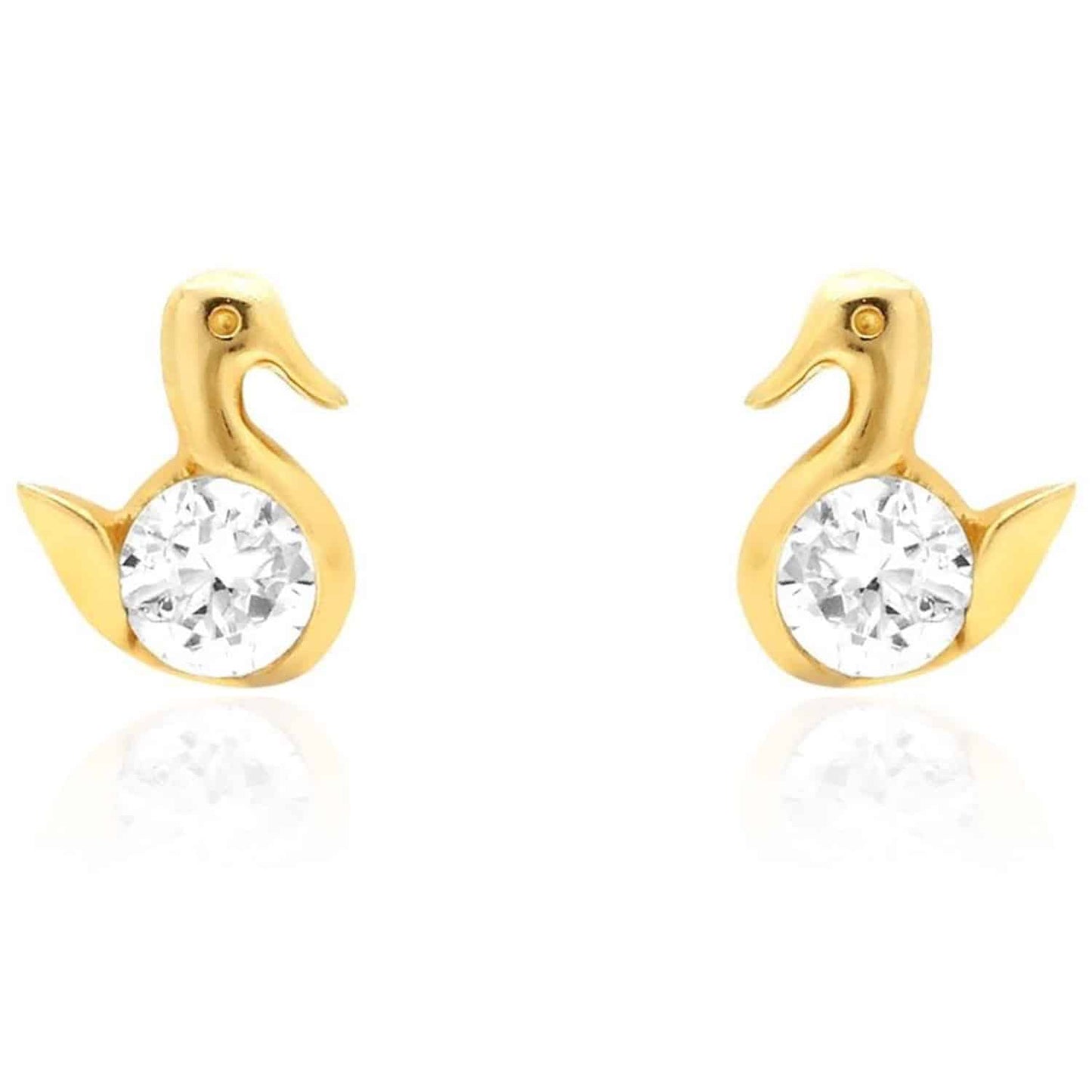 14K Yellow Gold Round Cut Simulated Birthstone Duck Baby Screwback Stud Earrings