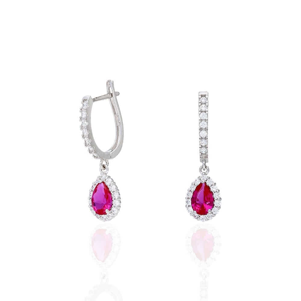 14k Yellow White Gold Birthstone Teardrop Diamond Halo Earrings 1"