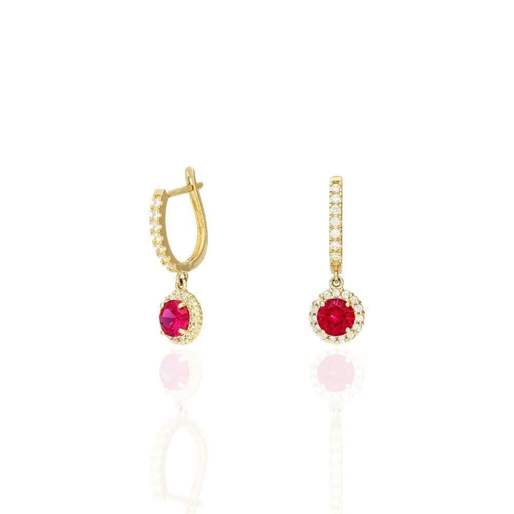 14k Yellow Gold White Gold Round Birthstone Diamond Halo Earrings 1"