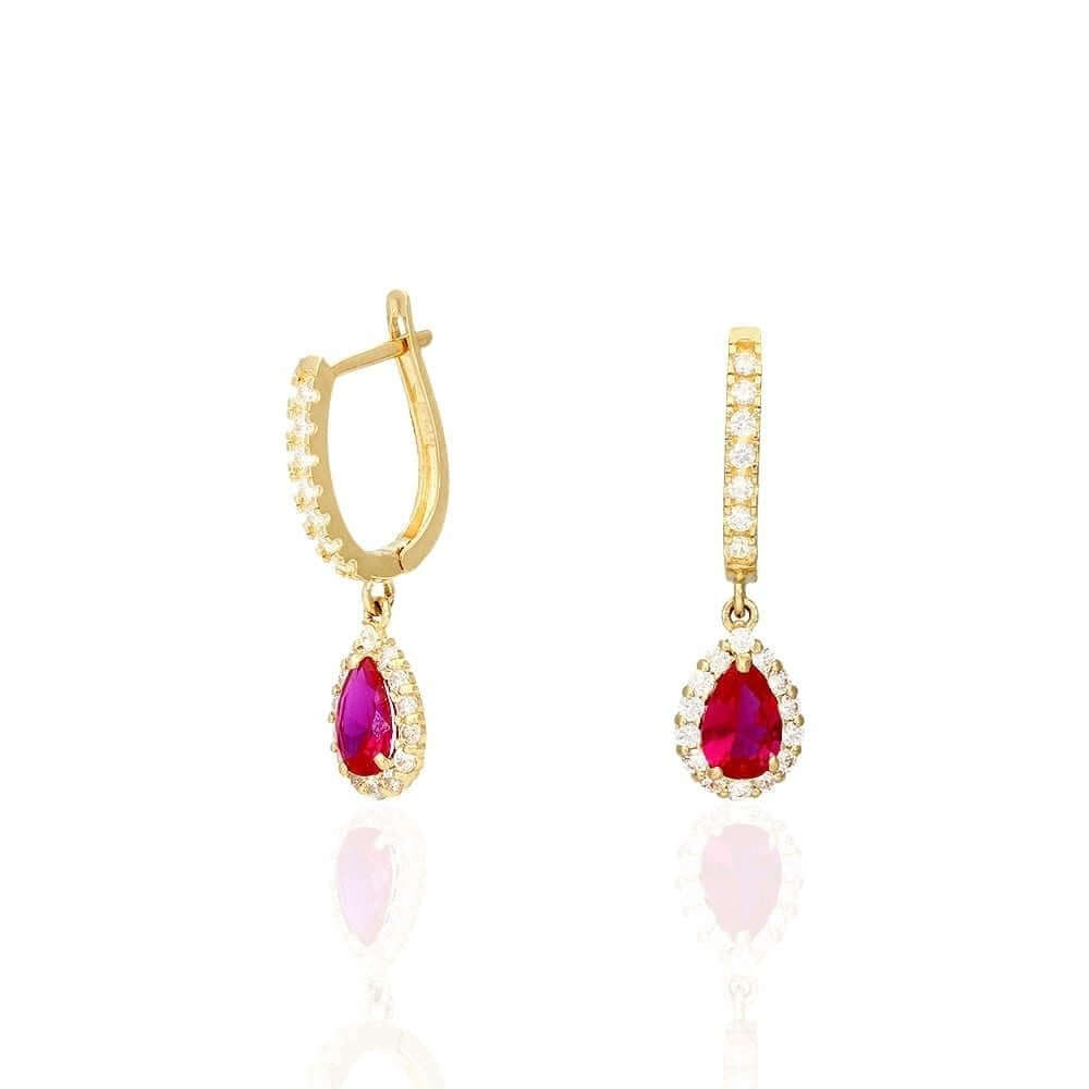 14k Yellow White Gold Birthstone Teardrop Diamond Halo Earrings 1"