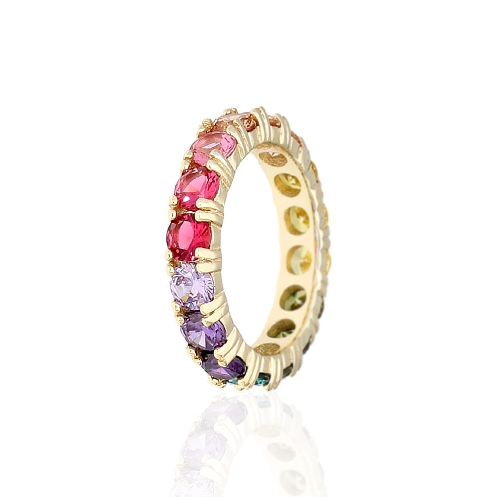 18K Yellow Gold Over 925 Sterling Silver Multicolor CZ Eternity Ring Band