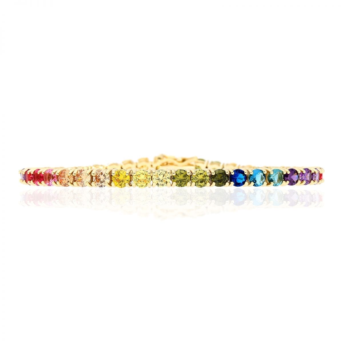 925 Sterling Silver 4mm Gold Plated Multicolor CZ Tennis Bracelet 7.25"