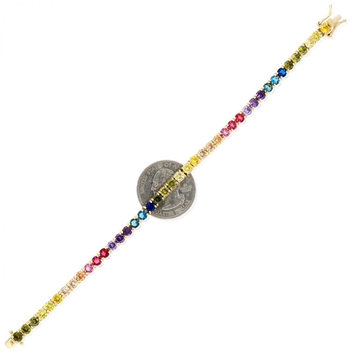 925 Sterling Silver 4mm Gold Plated Multicolor CZ Tennis Bracelet 7.25"