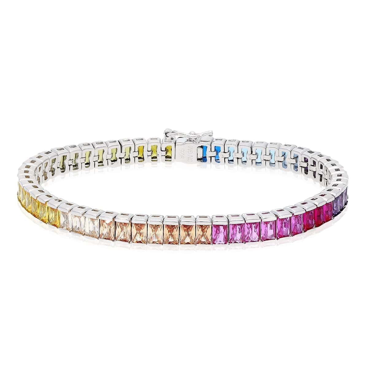 925 Sterling Silver 6mm Multicolor Rainbow CZ Tennis Bracelet 7.25"