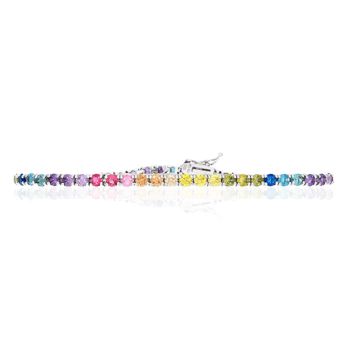 Sterling Silver 4mm Multicolor Rainbow CZ Tennis Bracelet 7.25"