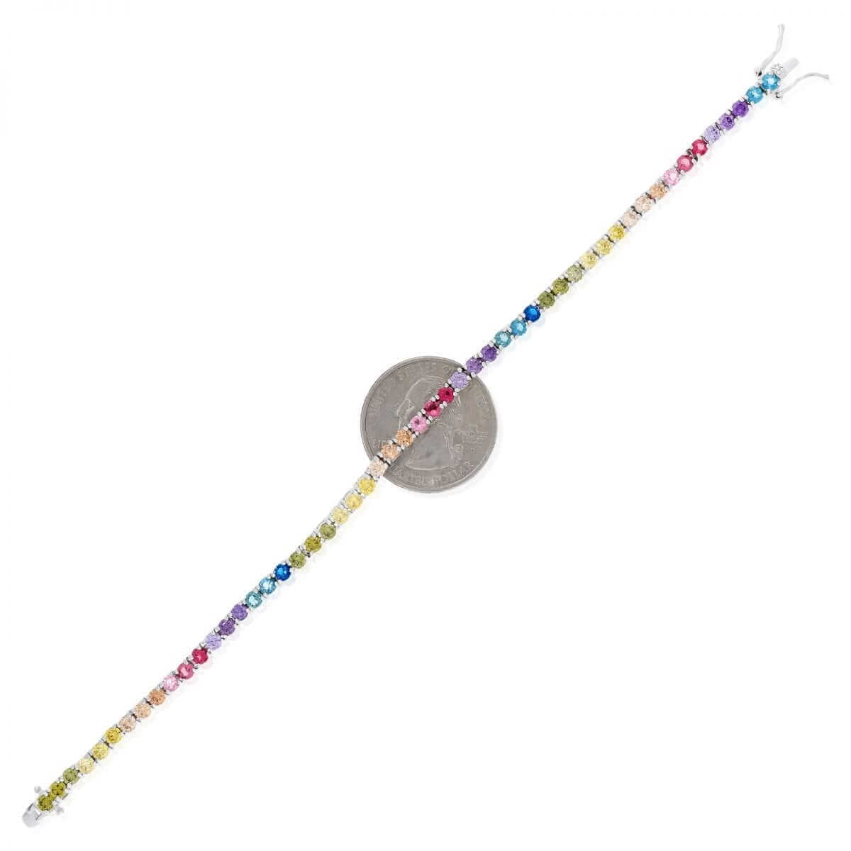 Sterling Silver 4mm Multicolor Rainbow CZ Tennis Bracelet 7.25"