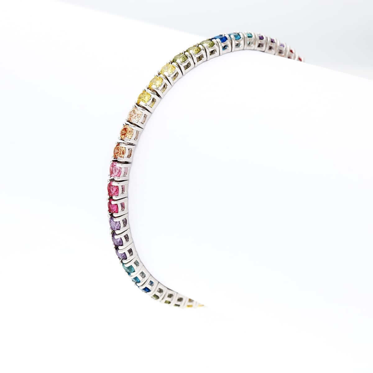 Sterling Silver 4mm Multicolor Rainbow CZ Tennis Bracelet 7.25"