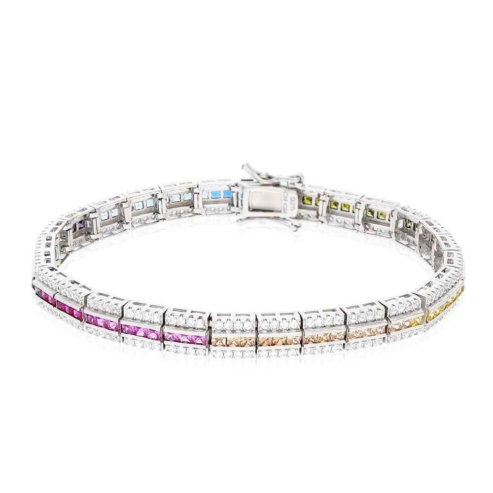 Sterling Silver 6mm Multicolor Rainbow CZ Tennis Bracelet 7.25"