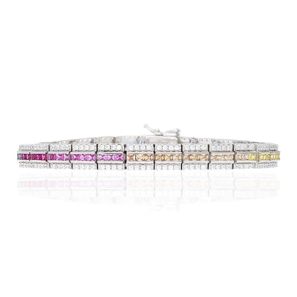 Sterling Silver 6mm Multicolor Rainbow CZ Tennis Bracelet 7.25"