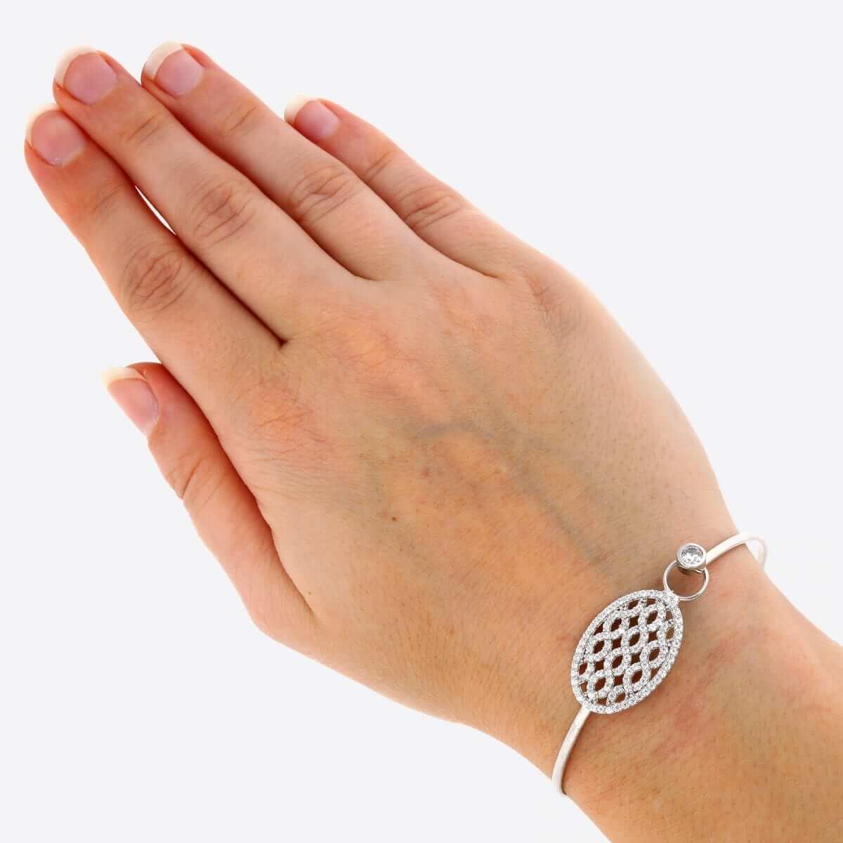 Sterling Silver Bezel 2.25Ct CZ Filigree Bangle Bracelet 7"