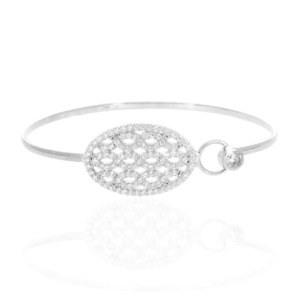 Sterling Silver Bezel 2.25Ct CZ Filigree Bangle Bracelet 7"