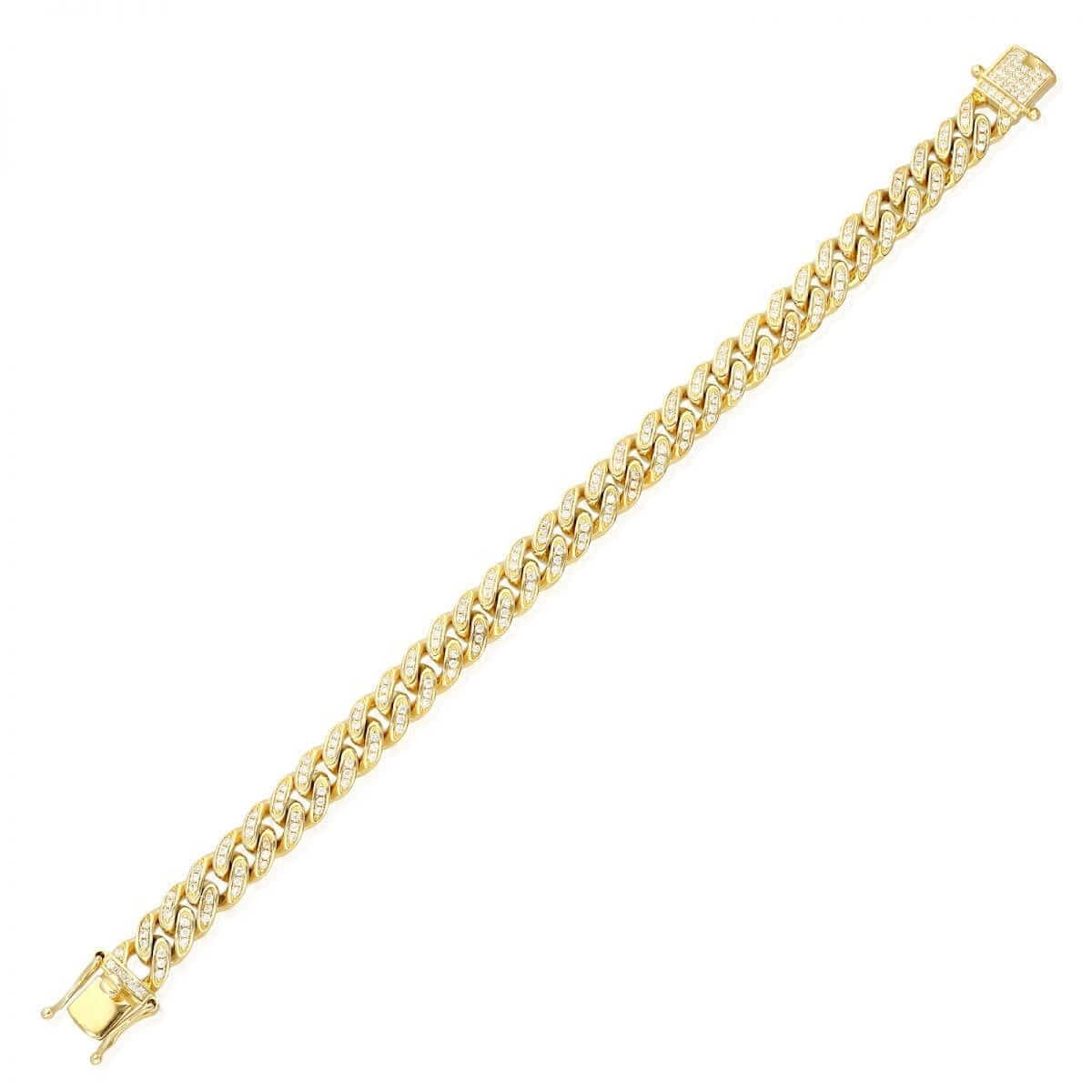 14K Yellow Gold Over Silver Micro Pave 8mm Miami Cuban Bracelet (Solid Links) 7" 8" 9"