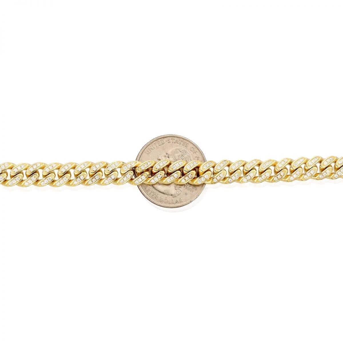 14K Yellow Gold Over Silver Micro Pave 8mm Miami Cuban Bracelet (Solid Links) 7" 8" 9"